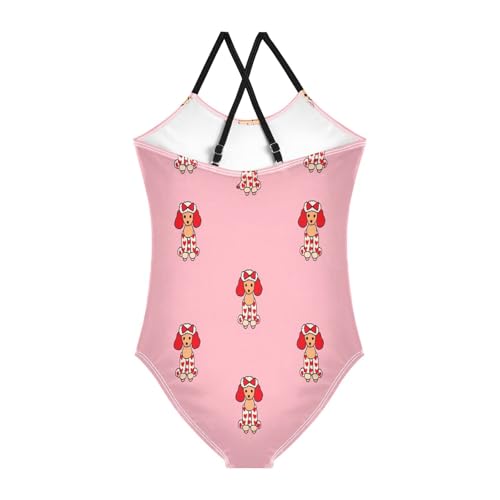 Girl Bathing Suits 3-10 Y Beach Swim Suits Kids, Cute Poodles Pink2