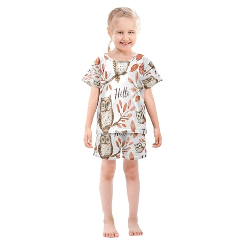 senya Short Sleeve Pajamas Sets Summer Cotton Sleepwear Watercolor Owls with Word3