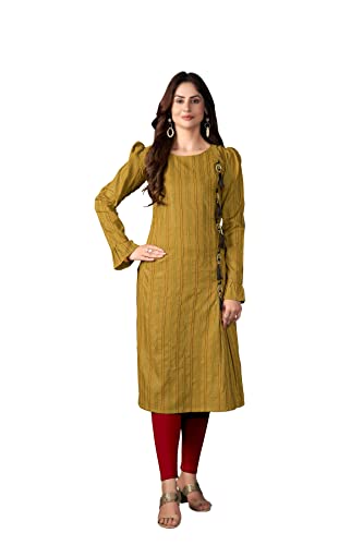 Image of Amazon Brand - Anarva Women's Rayon Straight Embroidery Solid Kurtas (K-1026 Yellow)