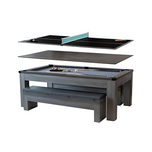 Chamberlain Game Tables Rocky Mountain Nights 7ft Pool Table with Benches and Dining Top