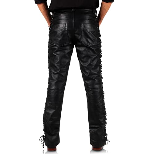 Laverapelle Men’s Lacelane Leather Pants (Black, Laced Leather Pants) - 25040043