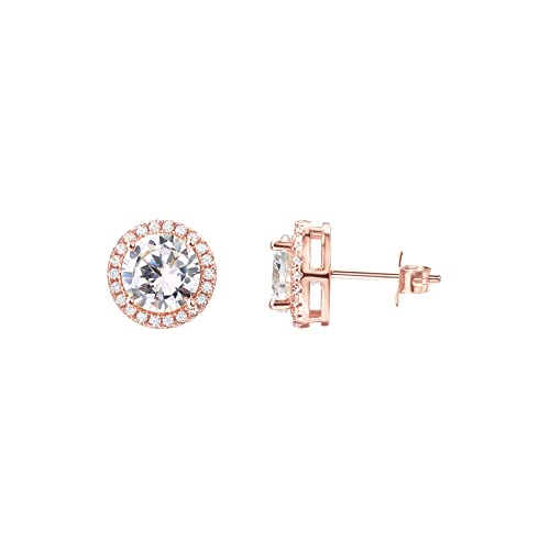 Image of PAVOI 14K Gold Plated 925 Sterling Silver Post Brilliant Round Faux Diamond Halo Earrings - Premium Cubic Zirconia