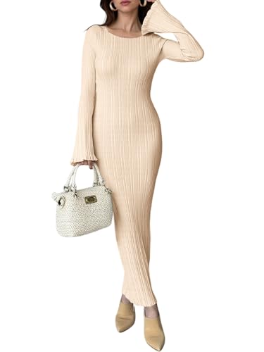 Saodimallsu Womens Long Sleeve Bodycon Maxi Dress Ribbed Knit
