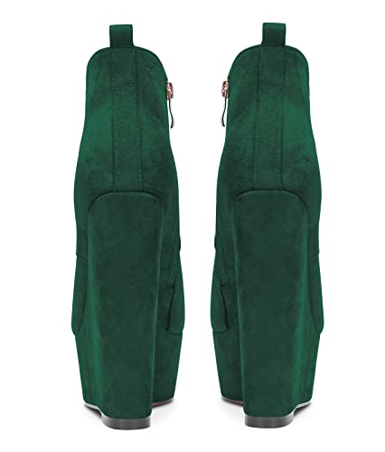 NobleOnly Women High Heel Wedge Platform Round Toe Ankle Boots Short Bootie Lace-up Zipper Dress Classic 6.3 Inches Heels4