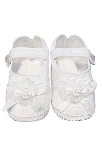 Swea Pea & Lilli Baptism Shoes for Girls - White Baby Booties Made with Cotton, Lace, and Flower for Christening - Zapatos de Bautizo…