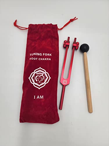 Root Chakra Color Weighted Tuning Fork with Chakra Color Bag and Mallet