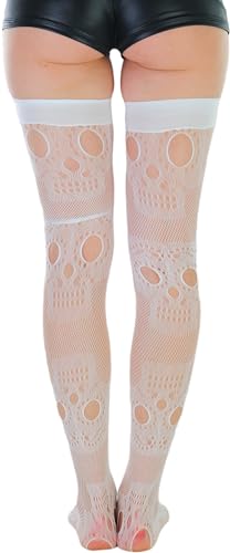 Image of ToBeInStyle Women's Sugar Skull Dia de los Muertos La Catrina Skeleton Bones Tights & Thigh High Stockings