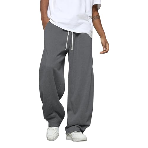 Baggy Sweat Pants Men Casual Drawstring Open Bottom Uncuffed Fall Lightweight Sweatpants for Men