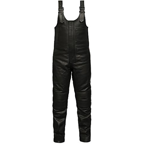 Skintan Mens CE Armoured Leather Motorcycle Salopettes Trousers Black Cover