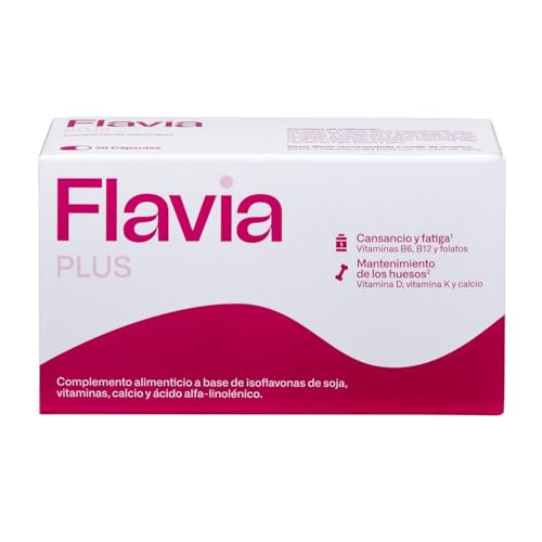 FLAVIA Plus 30 Comprimidos - Alivia los Síntomas de la Menopausia, con Isoflavonas de Soja y Calcio, Bienestar de los Huesos, Disminuye el Cansancio, Complemento Alimenticio con Estudios Clínicos