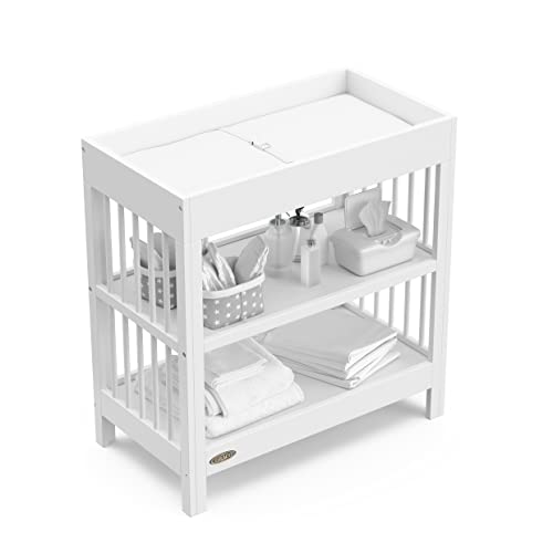 Graco Teddi Changing Table with Water-Resistant Changing Pad (White) - GREENGUARD Gold Certified, Includes Bonus Water-Resistant Changing Pad with Safety Strap, 2 Shelves, Easy-to-Match by Graco - Image 4