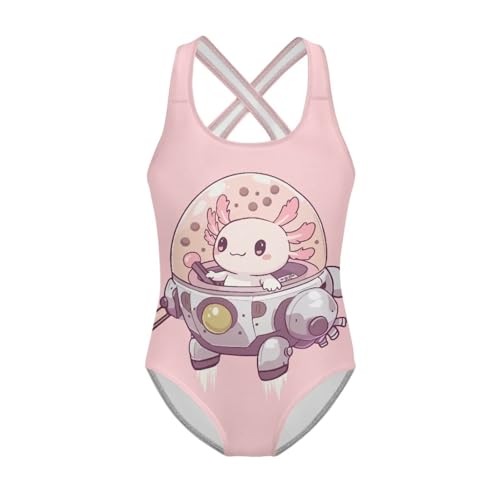 Image of Girls One Piece Swimsuits Axolotl Cross Back Swimwear Beach Summer Quick Dry Beach Bathing Suit