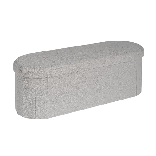 Image of B FSOBEIIALEO Ottoman with Storage for Living Room, Sherpa Folding Storage Ottoman Foot Rest, 43.3 Inches Collapsible Bedroom Bench Grey