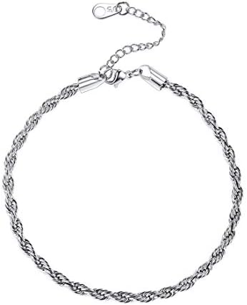 U7 Classical Foot Chain Ankle Bracelet for Women Teenage Girls, Length Resizable 8.5-10.5 Inch, Cuban/Figaro/Mariner/Rounded Box/Wheat/Twist Link Chain Types, Gold/Black Plated/Stainless Steel Silver Anklet Jewellery, Send Gift Box