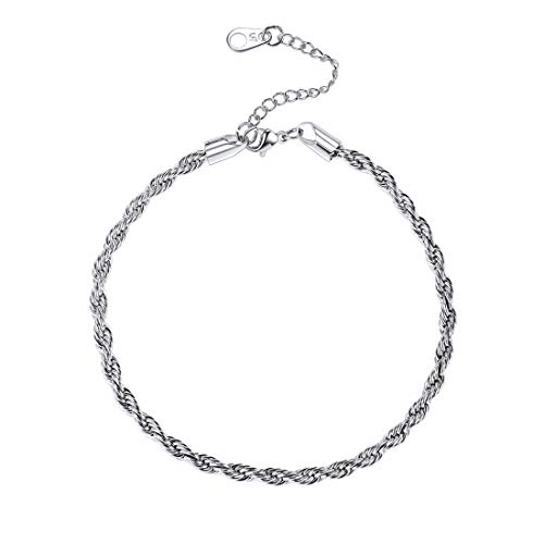 U7 Women Girls Barefoot Jewelry 18K Gold or Rose Gold Stainless Steel Heart/Rope/Figaro/Cuban Chain Anklet Foot Bracelet, 25-30 CM Long Stainless Stee