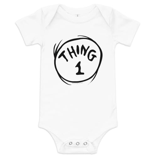 Dr. Seuss The Cat in the Hat Thing 1 Baby Bodysuit - Soft Cotton, Unisex Short Sleeves - Officially Licensed - 3-6m