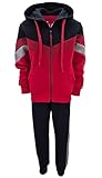 Kinder Sweatanzug Fashion Boy Warmer Jogginganzug Freizeitanzug Kinder Hausanzug in Schwarz/Rot, Gr. 128-134, JF901.10