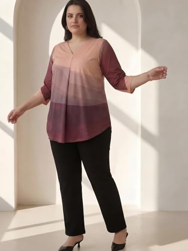 Image of AMYDUS Plus Size Women Printed Top | Centre Pleat for Tummy Flaws | Cloud Soft Fabric | V-Neck | High-Low Hem | Complete Hip Coverage | Plus Size Tops for Women | XL to 9XL
