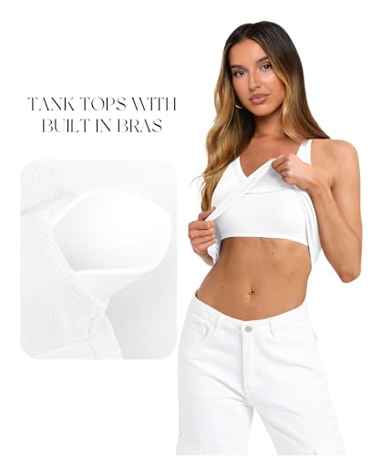 Image of Darong Womens Ribbed Halter Neck Tank Top with Built in Bras Summer Clothes