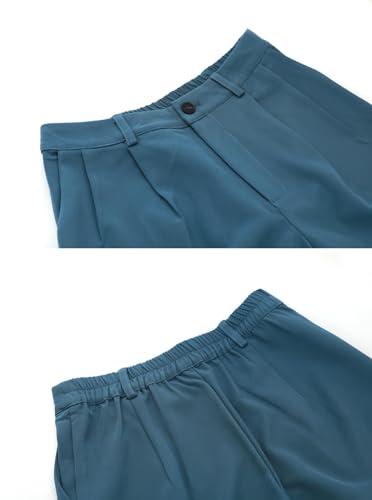 Women's Half-Elastic Waist Dress Pants Wide Leg Cropped Trousers for Business Casual Work3