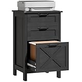 HOMCOM 3 Drawer File Cabinet with Silent Slides, Vertical Filing Cabinet for Hanging A4/Letter Size, Rustic Farmhouse Printer Stand with Storage for Home Office, Distressed Black