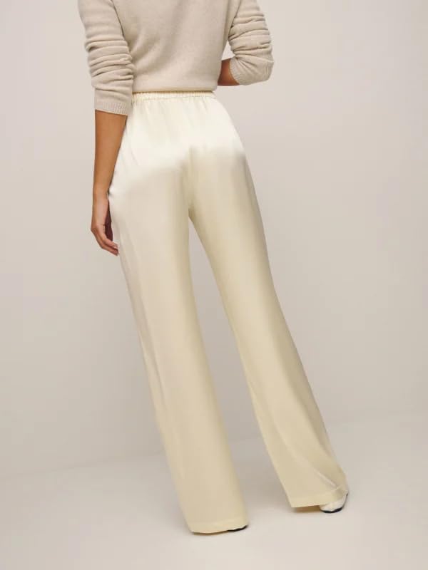 UAURORAO Satin Pants for Women Dressy Silk Wide Leg Lounge Pants Elastic Drawstring Casual Long Flowy Trousers - Image 5