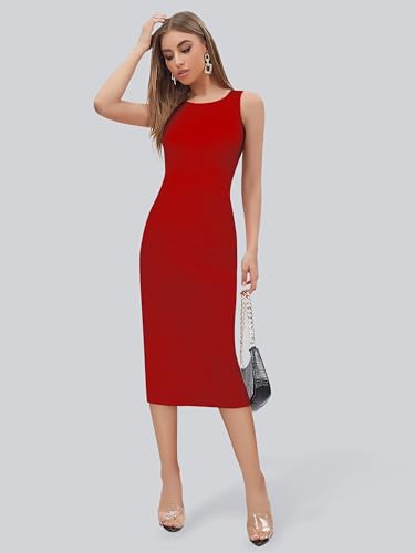 Image of Toochki Women's Spandex Solid Bodycon Western Dress | A line | Winter Dress | Western | | Trendy | Midi Body Hugging