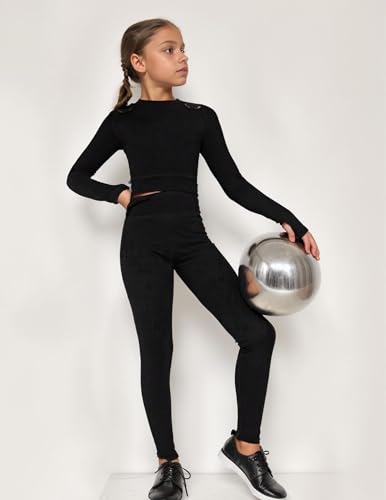 Zaclotre Girls Athletic Leggings Kids High Waist Yoga Pants Tennis Runnig Workout Footless Active Legging Pants4