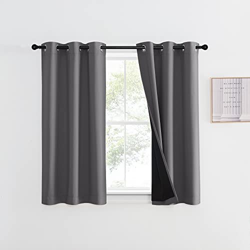 NICETOWN 100% Blackout Curtain with Black Liner, Thermal Insulated Full Blackout 2-Layer Lined Curtain, Energy Efficiency Window Drapery for Dining Ro