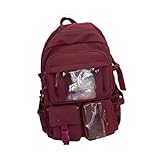 Mochila Feminina Escolar Impermeável Grande Capacidade Estilo Coreano para Faculdade Passeio com Chaveiro(Vermelho Vinho)