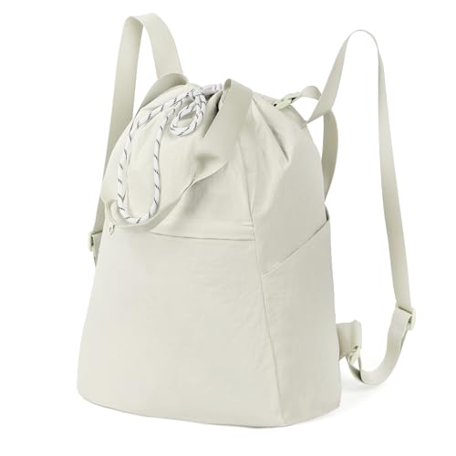 Valleycomfy Drawstring Backpack with Wet Pocket,Waterproof Drawstring Bag,Gym Backpack for Beach,Pool,Swim and Travel,Beige