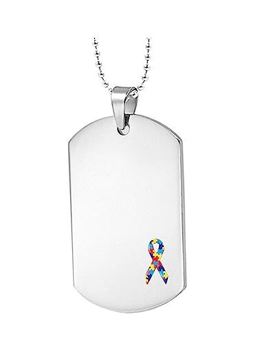 Personalized Autism Spectrum Disorder ASD Awareness Necklace With Dog Tag Pendant Medical Emergency Identification ID Medic Alert Charm Free Engraving