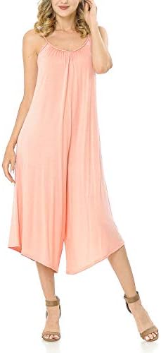 SSOULM Women's Pleated Spaghetti Strap Wide Leg Palazzo Capri Jumpsuit with Plus Size