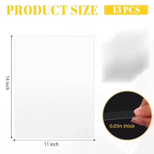 Image of TKOnline 13 PCS Plexiglass Sheets, 11 inch x 14 inch x 0.01 Clear PET Sheet Panels, Clear Acrylic Plastic Sheet for Picture Frame, Invitations, Poster Frames Plastic Board