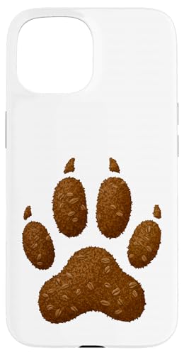 コーヒーかすと豆で作られた犬の足跡プリント スマホケース iPhone 15 用