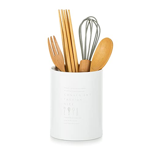 Pot à Ustensiles De Cuisine En Céramique - Design Couches Rocheuses Crème/gris, Rangement Comptoir, Grand Format