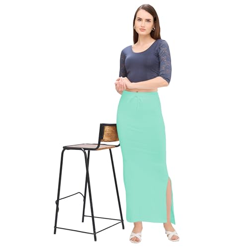 Image of DESI GIRL Cotton Lycra Stretchable Saree Shapewear Petticoat with Drawstring for Women | Fishcut Saree Petticoat with Side Slit for Easy Movement | Saree Shaper | Long inskirt