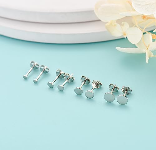 925 Sterling Silver Dot Stud Earrings | Small Simple Round Disc Stud Earrings | Tiny Flat Circle Hypoallergenic Cartilage Tragus Piercing Earrings Gifts for Women Men 2mm 3mm 4mm 5mm4