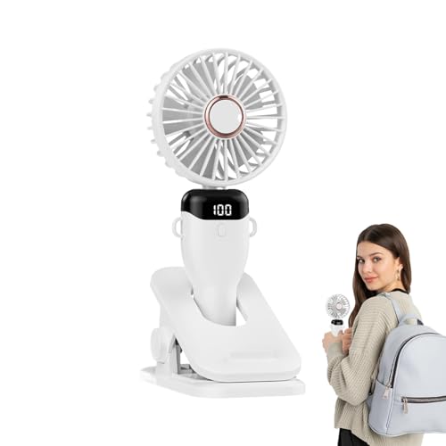 Ventilador portátil para viajes, ventilador de mano recargable por USB, pantalla digital, ventilador de escritorio inalámbrico ajustable de 5 velocidades para interiores, camping, exteriores, oficina