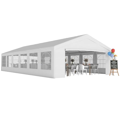 Outsunny 20 x 40 ft Heavy Duty Party Tent Outdoor Gazebo Wedding Tent Event Shelter Carport BBQ with Removable Sidewalls & Windows, Outside Waterproof Canopy for Parties, White