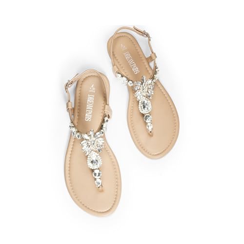 Image of DREAM PAIRS Women's Rhinestone Flat Sandals | Thong Sparkle Dressy Comfortable Adjustable Ankle Strap Sandals for Summer Beach Vacations Wedding Holiday Party