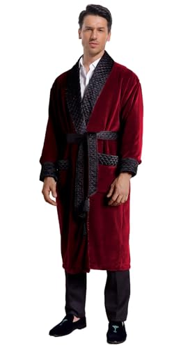 Velvet Mens Smoking Jacket with Belt Double Breasted Cigar Robe Regular Fit Long Blazer for Men Dinner Party