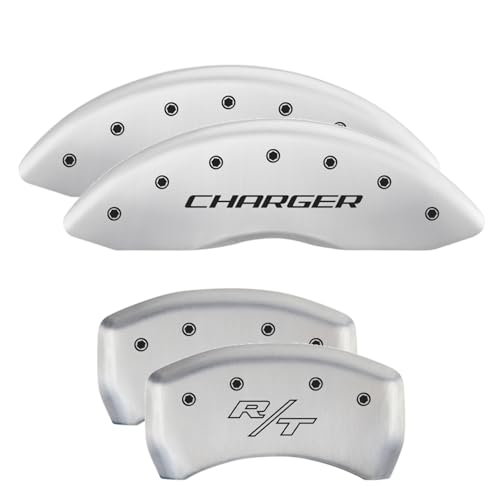 Image of MGP Caliper Covers - Brake Caliper Covers for 2011-2023 Dodge Challenger & 2011-2023 Dodge Charger (Requires Dual Piston Front Caliper) Front and Rear Set (White, Charger & R /T Vintage)