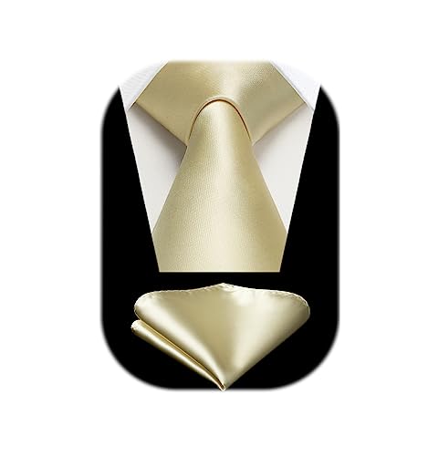 Image of HISDERN Mens Solid Color Ties Formal Satin Necktie and Pocket Square Set Classic Wedding Business Tie & Handkerchief