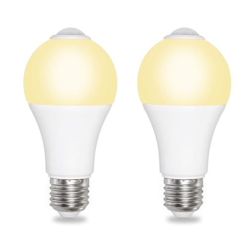 Lampadina LED E27 con Sensore di Movimento 12W Luce Calda 3000K 1000LM, 120 gradi, AC 230V, Auto on/off, PIR Sensore Lampadina Attacco E27 per Ingresso Corridoio Garage, set di 2