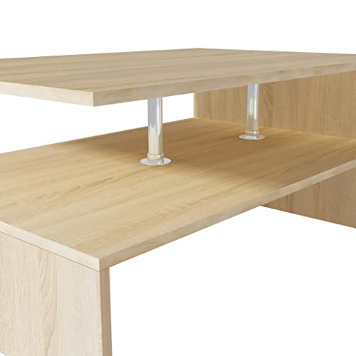 Table basse chêne 90x59x42 cm à 2 niveaux pour salon design - 6
