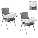 Preferspace Konferenzraumstühle mit angebautem Schreibtisch, faltbares Design, atmungsaktiver Netzsitz, Stabiler Metallrahmen for Bürogäste(Gray 2ps)