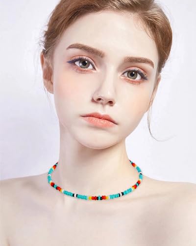 6 Pcs Choker Necklaces - Colorful Tiny Seed Beaded Necklace Boho Choker - Cute Beach Chain Jewelry for Women2