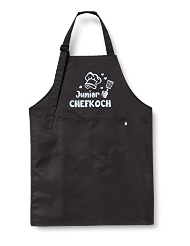 upain Kinderschürze Mädchen Jungen, Malschürze Kinder -Junior Chefkoch - Lustig Kochschürze Schürze mit 2 Taschen, Geschenk zum Malen Kochen Backen Küche Schwarz