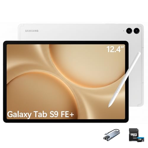 Samsung Galaxy Tab S9 FE+ 12.4” 128GB Silver (US Version 2023) Android Tablet with 128GB MicroSD Card and 5-in-1 USB-C Hub for Steam Deck
